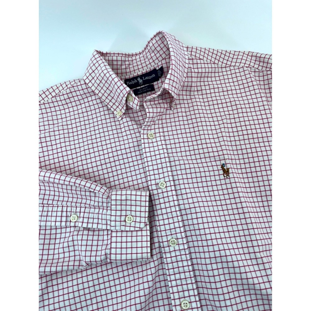 Ralph Lauren Blake Button Down Men LG Pink White Check Long Sleeve Shirt Pony